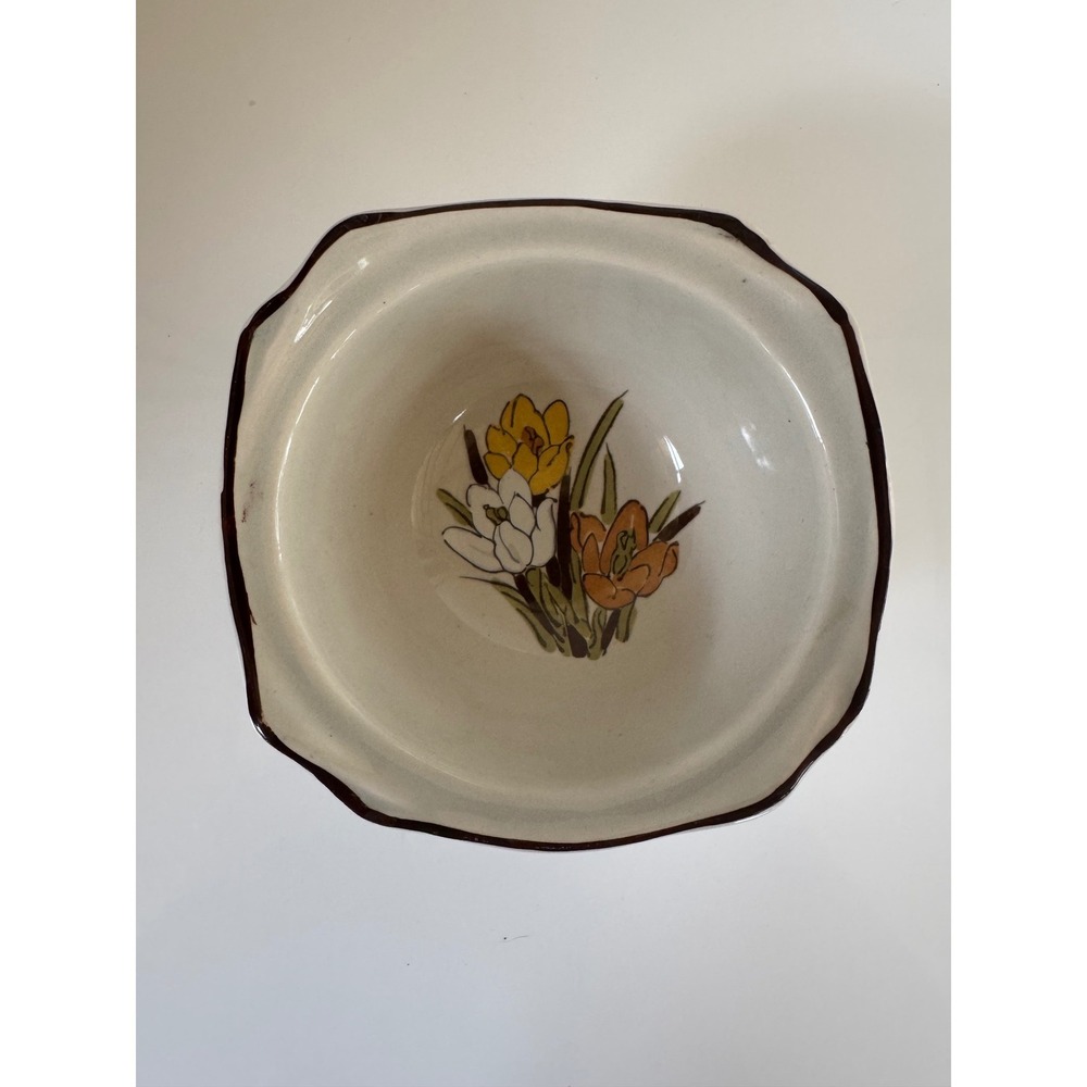 Vintage California Originals 1033 Floral Pottery Bowl Scalloped Rim Cream 5.75"